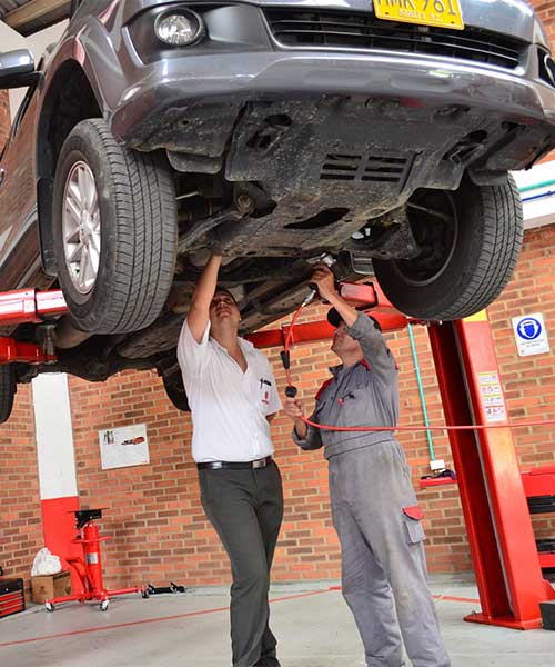 Technician performing vehicle diagnostics